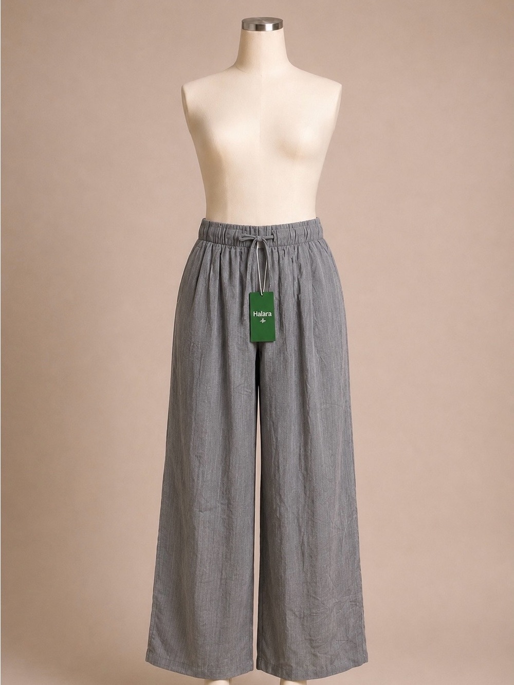 NWT Halara Gray Pull On Wide Leg Pants Elastic Waist Drawstring Size L